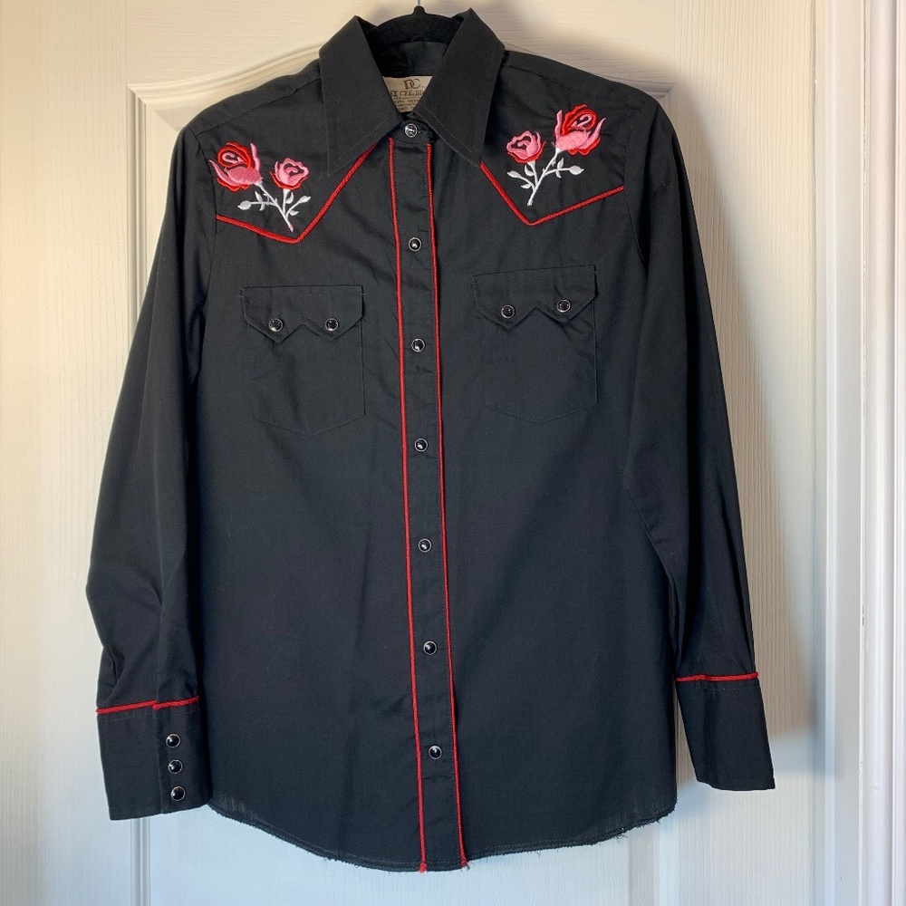 Dee Cee Brand Vintage Western Shirt – Rose Embroidery Snap Button USA 36 (13-14)